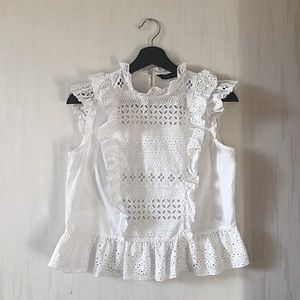 ZARA White Embroidered Ruffled Top